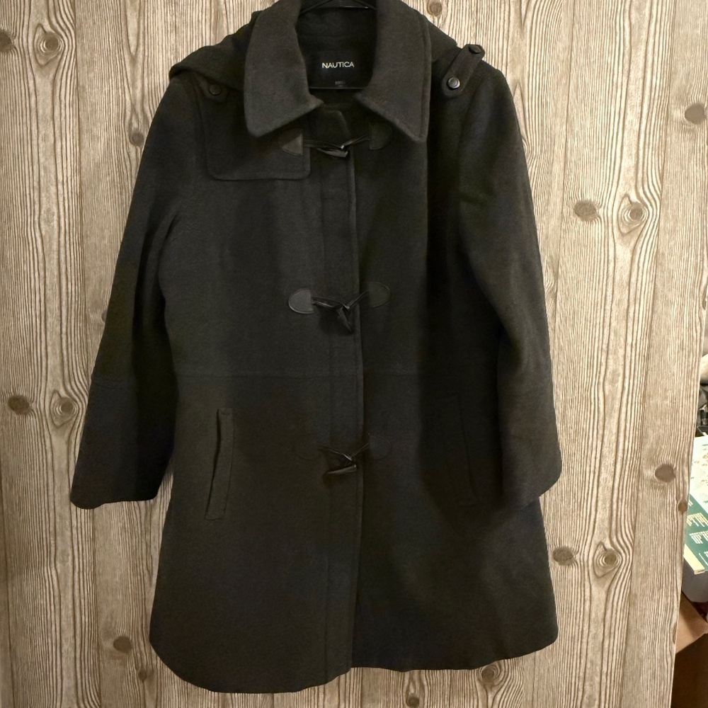 Nautica Dark Grey Wool Blend Trench Coat Jacket with Hood  Size 2X